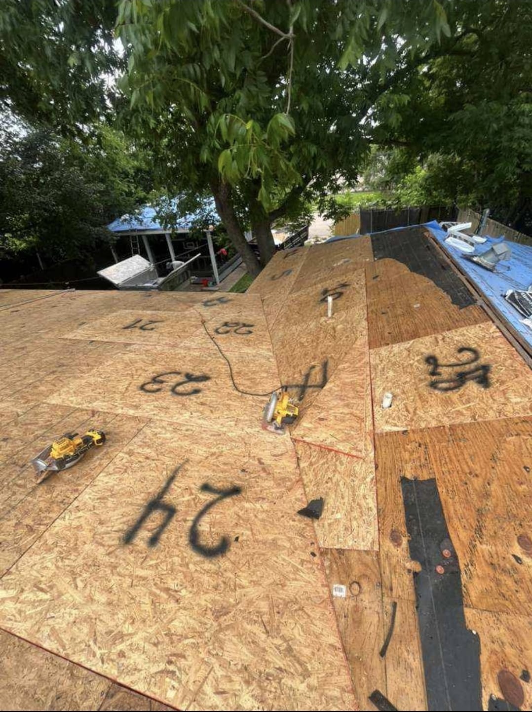 New plywood roof decking installed on a Houston roofing project